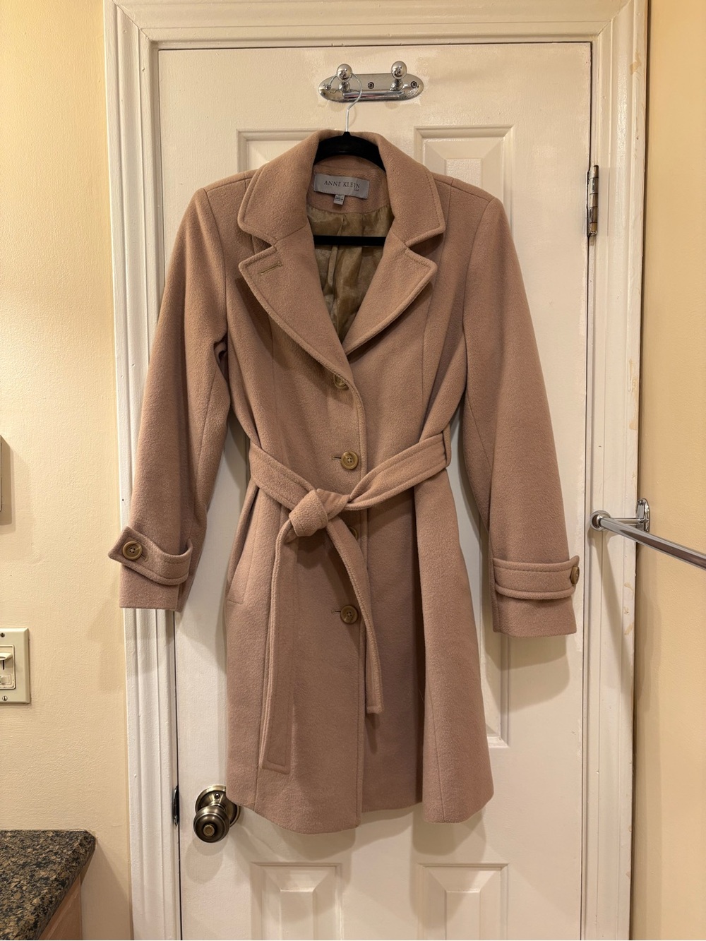Anne Klein wool blend camel Trench Coat with Belt
